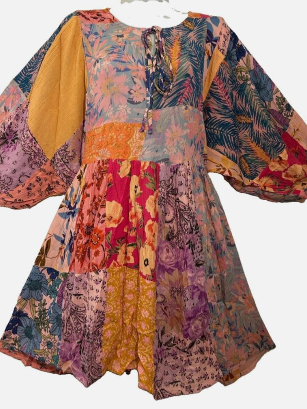 Nwt SACRED THREADS floral patch funky hippy flowy rayon DRESS TOP BLOUSE XL